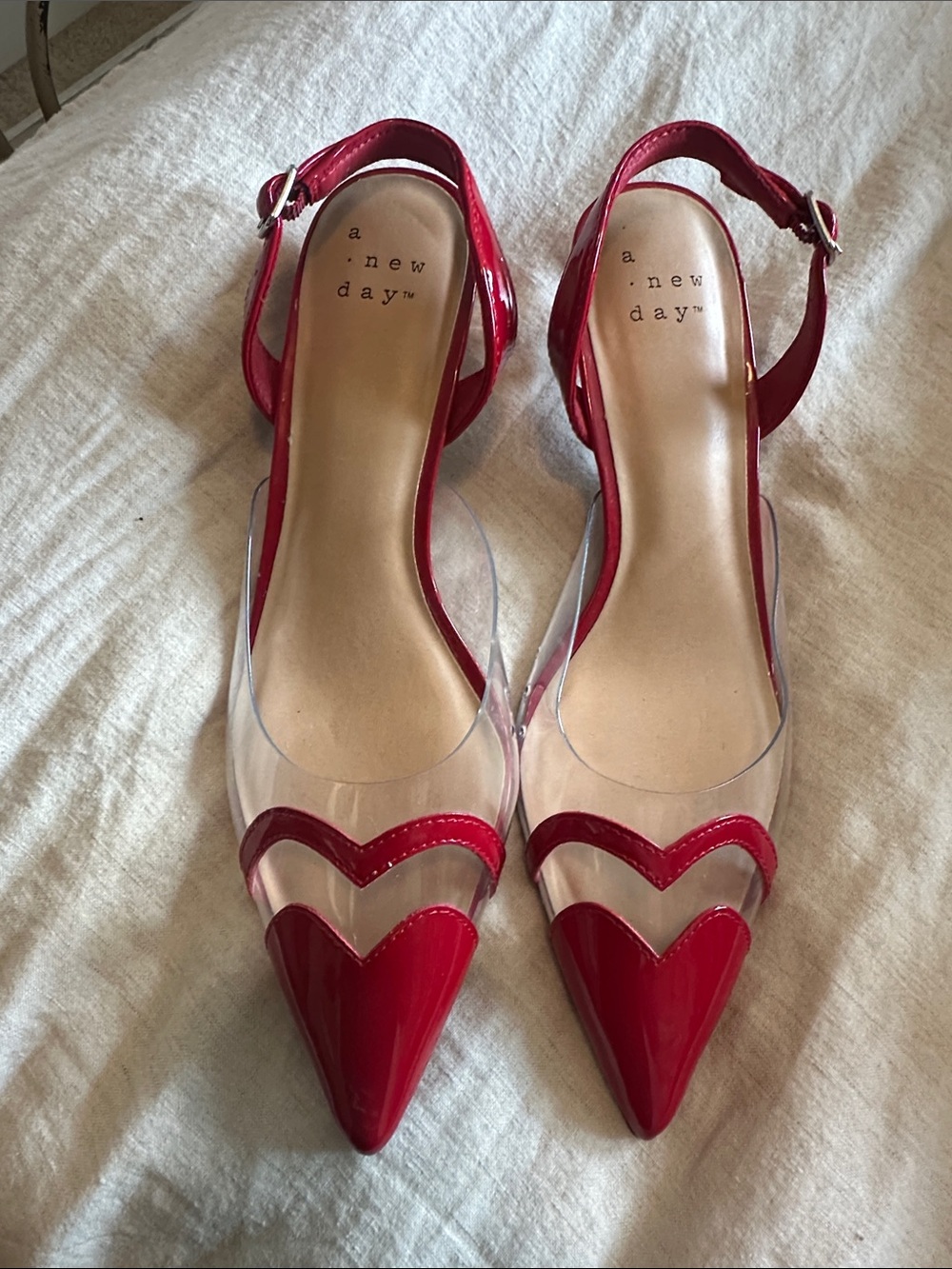 a new day Red Pointed Clear Strap Slingbacks